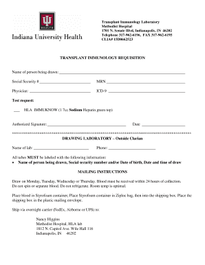 Transplant Immunology Requisition Form