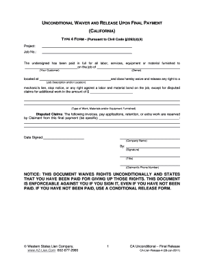 California Unconditional Waiver and Release