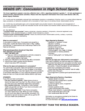 Concussion Fact Sheet for Iowa High School Sports