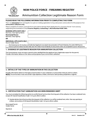 NSW Ammunition Collection Legitimate Reason Form