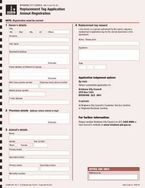 Brisbane City Council Animal Registration Replacement Tag Application