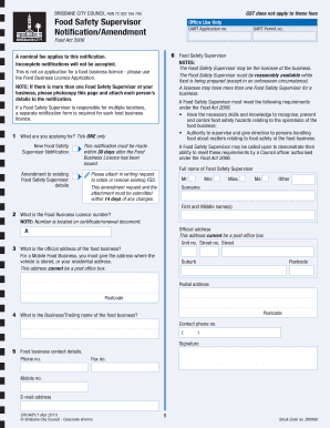 Food Safety Supervisor Notification Form