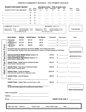 Fairfield Community Schools Fee Payment Form