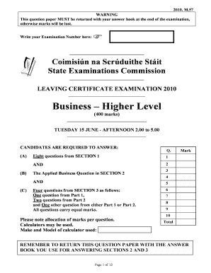 Leaving Certificate Business Exam Paper