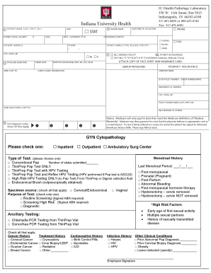 IU Health Pathology Laboratory Patient Form
