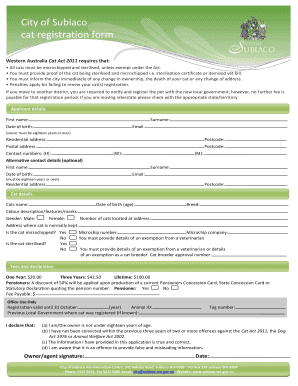 City of Subiaco Cat Registration Form