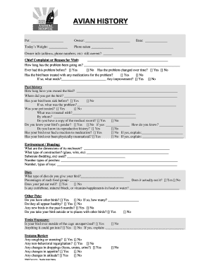RRAH Form 410 – Routine Avian History