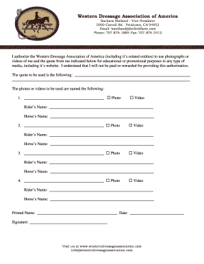 Western Dressage Association Photo Video Consent Form
