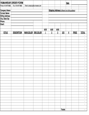 Vumawear Order Form