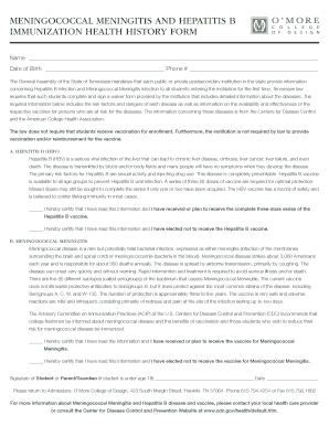 Tennessee Meningitis and Hepatitis B Immunization Waiver Form