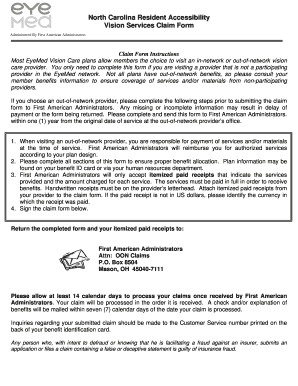 North Carolina Vision Services Claim Form