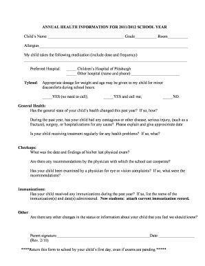 Annual Health Information Form