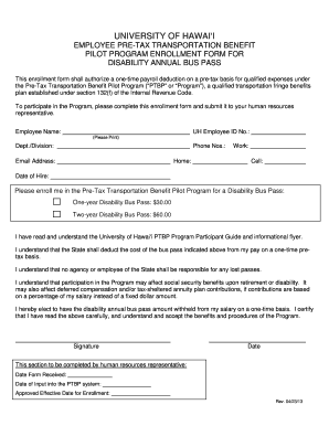 University of Hawaii Employee Pre-Tax Transportation Benefit Enrollment Form