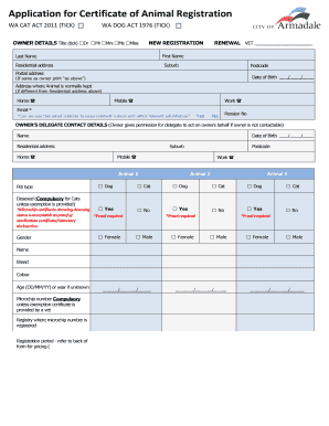 Application for Certificate of Animal Registration
