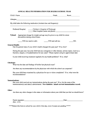 Annual Health Information Form