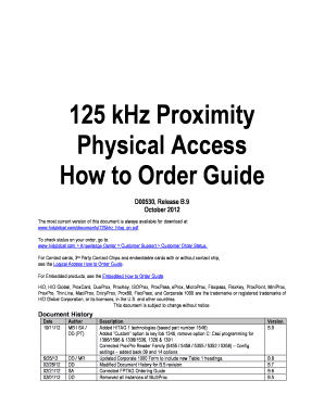 125 kHz Proximity Card Ordering Guide