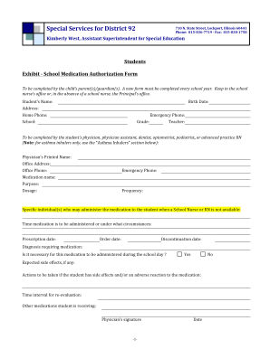 School Medication Authorization Form