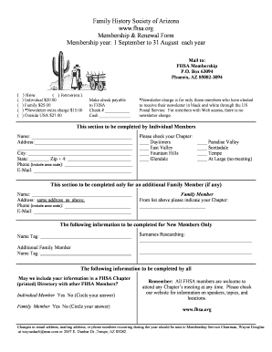 Family History Society of Arizona Membership Form