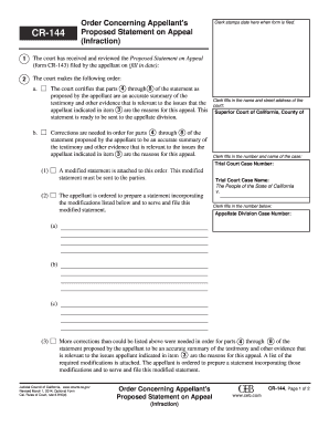 California CR-144 Proposed Statement on Appeal