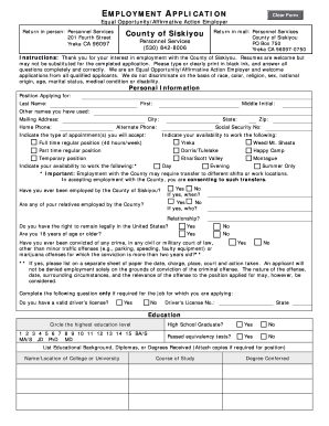 Siskiyou County Employment Application