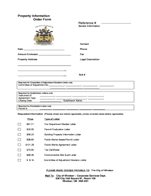 City of Windsor Property Information Order Form