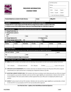 Provider Directory Change Form