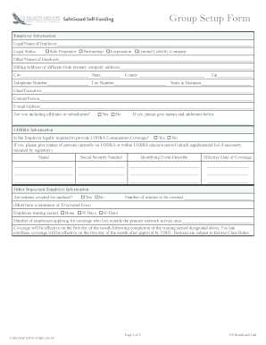 SafeGuard Self-Funding Group Setup Form