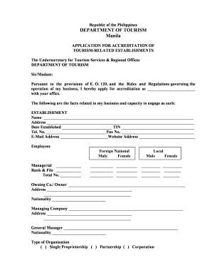 Philippines Tourism Establishment Accreditation Application