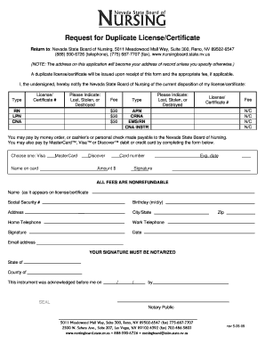 Nevada Nursing License Duplicate Request Form