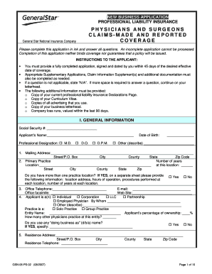 Physician Professional Liability Insurance Application