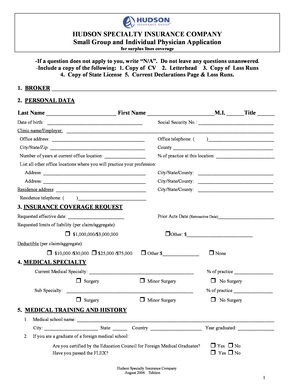 Physician Application for Surplus Lines Coverage