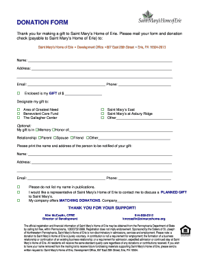 Saint Mary's Home of Erie Donation Form