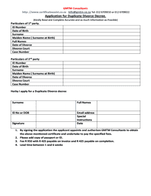 Application for Duplicate Divorce Decree