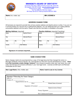 Minnesota Board of Dentistry Address and Name Change Form