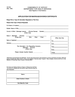 Kentucky Marriage/Divorce Certificate Application