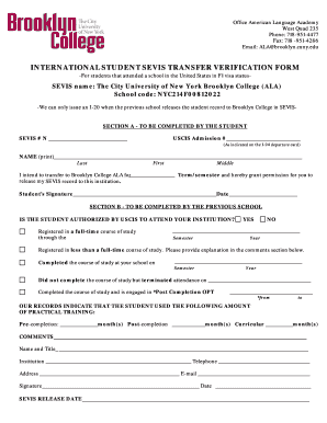 International Student SEVIS Transfer Verification Form