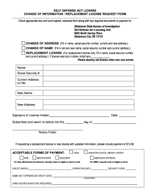 Oklahoma Self Defense Act License Change Form