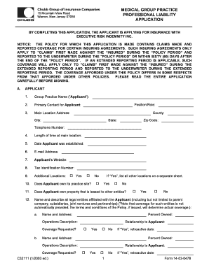 Medical Group Practice Professional Liability Application
