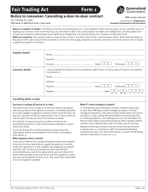 Fair Trading Act Door-to-Door Contract Cancellation Notice