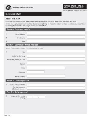 Queensland Insurance Duty Return Form