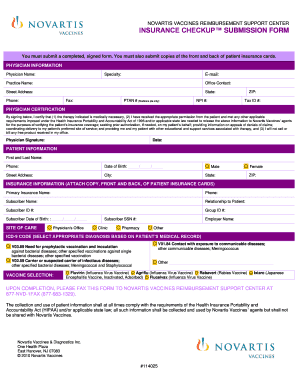 Novartis Vaccines Reimbursement Support Form