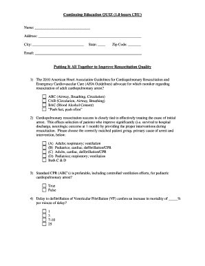 Continuing Education Quiz on Resuscitation Quality