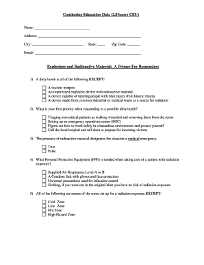 Continuing Education Quiz on Explosions and Radioactive Material