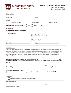 SEVIS Transfer Release Form