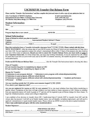 USCIS SEVIS Transfer-Out Release Form