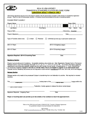USA Hockey Transfer Player Release Form