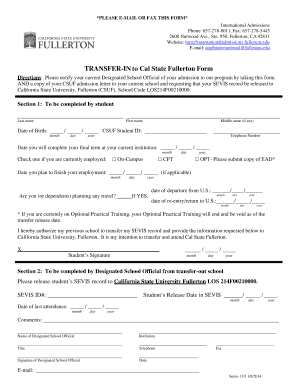 Transfer-In to Cal State Fullerton Form