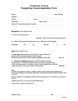 PG Course Application Form - Paragliding Jamaica