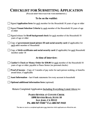 Rental Application for Paseo Senter