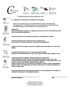 Creative Care Employment Application